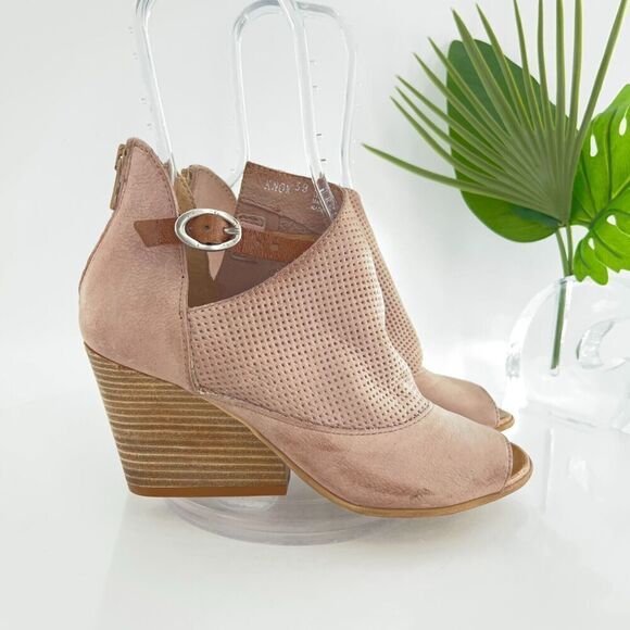 Miz Mooz Knox Sandal Women 38 8 Blush Pink Leather Wedge Boho Open Toe Bootie - Picture 4 of 16